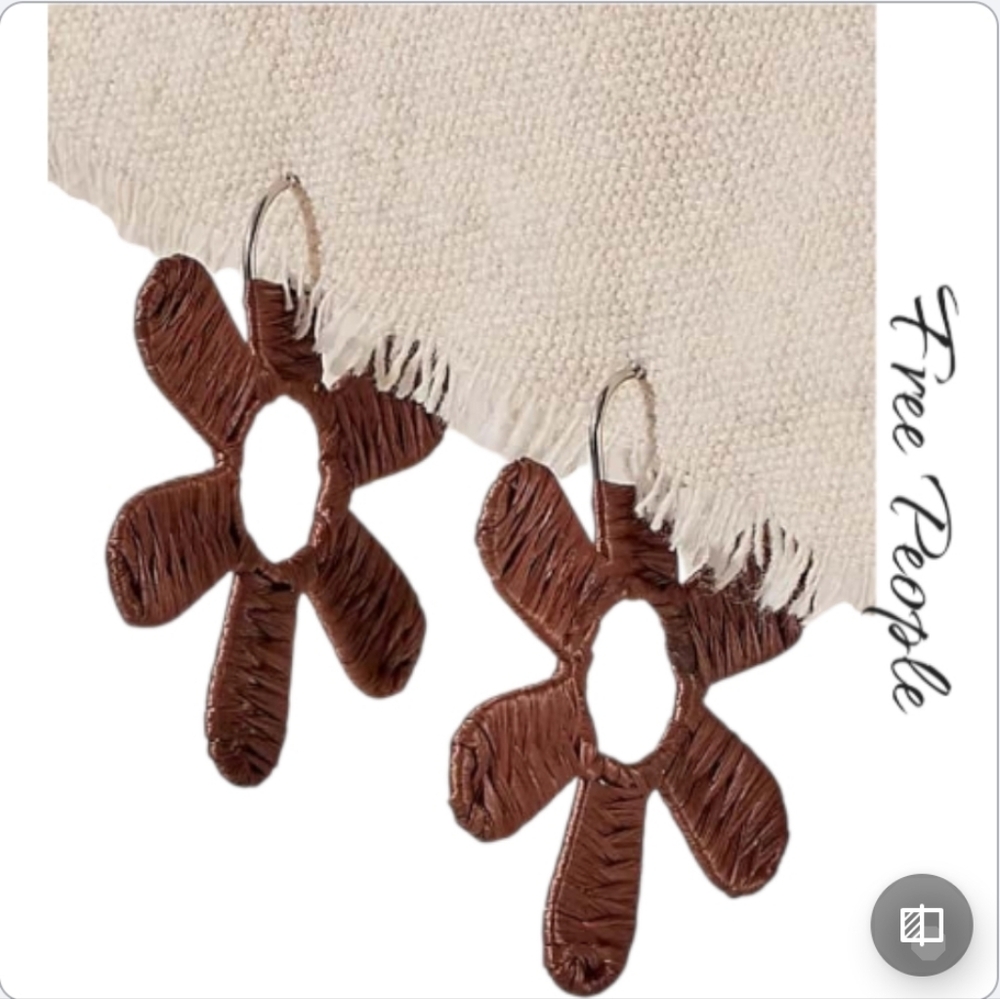 NWT Free People Wendy Woven Flower Hoop Earrings Chocolate Brown Boho Floral